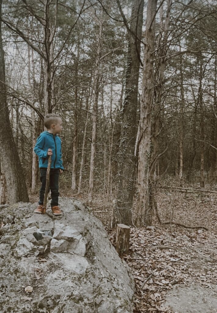 Boy looking in woods