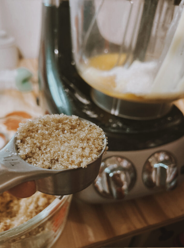 brown sugar in from of a mixer